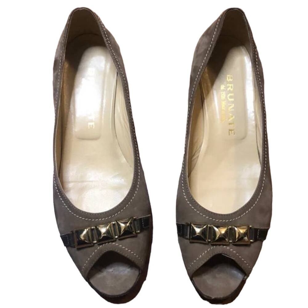 Brunate Suede Peep Toe Heel Sz 41.5
